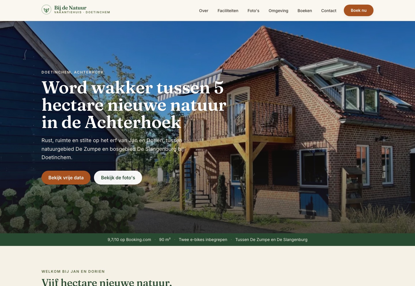 Website van vakantiehuis Bij de Natuur
