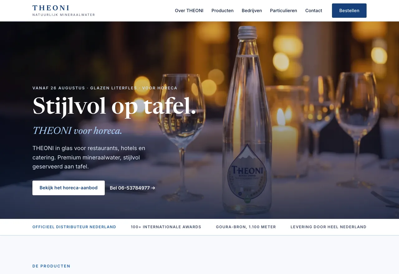 Website van THEONI Mineraalwater